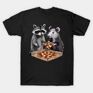 Possum and Raccoon eating pizza T-Shirt